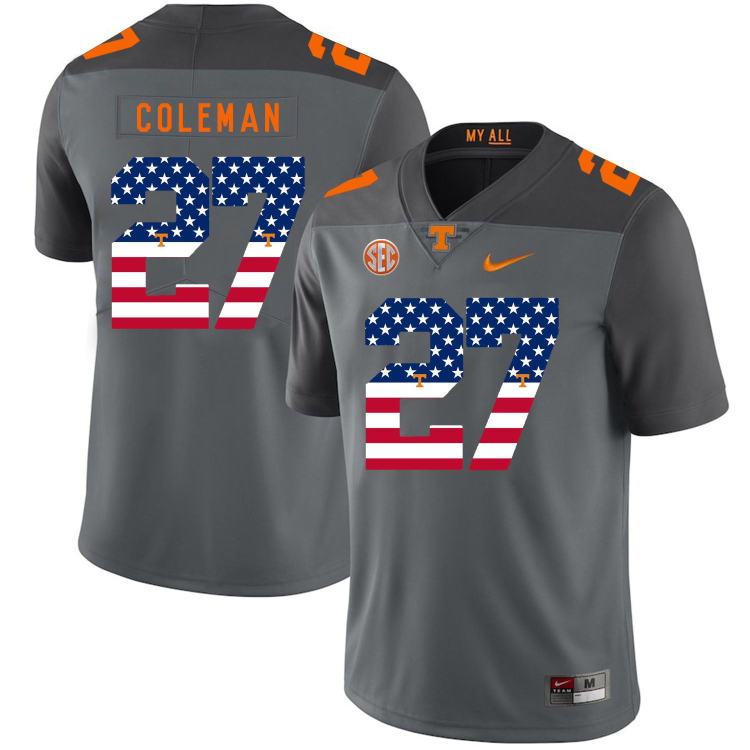 Men Tennessee Volunteers #27 Coleman Grey Flag Customized NCAA Jerseys->customized ncaa jersey->Custom Jersey